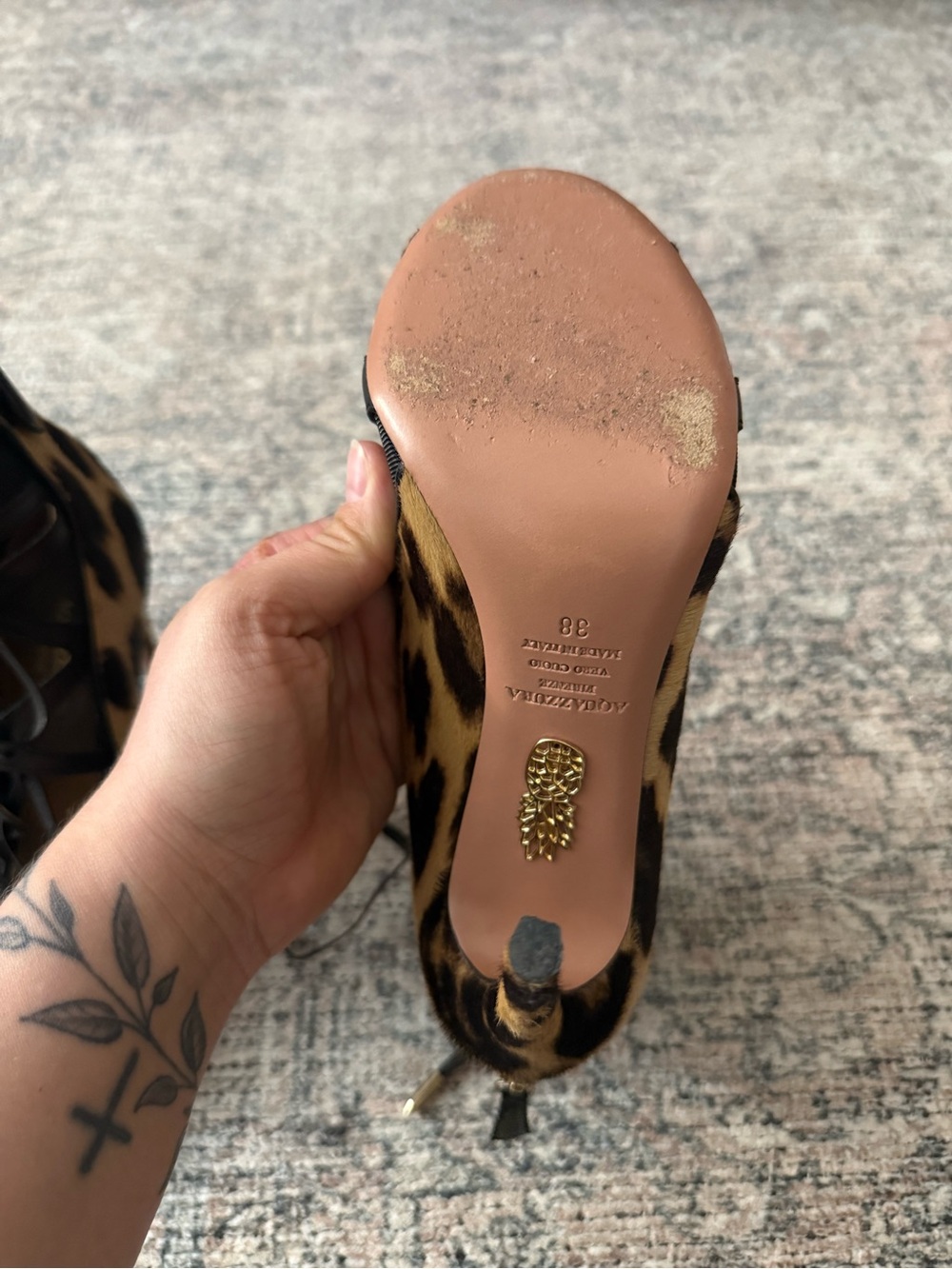 Aquazzura Leopard Print and Black Lace-Up Stiletto Sandals - Picture 12 of 12